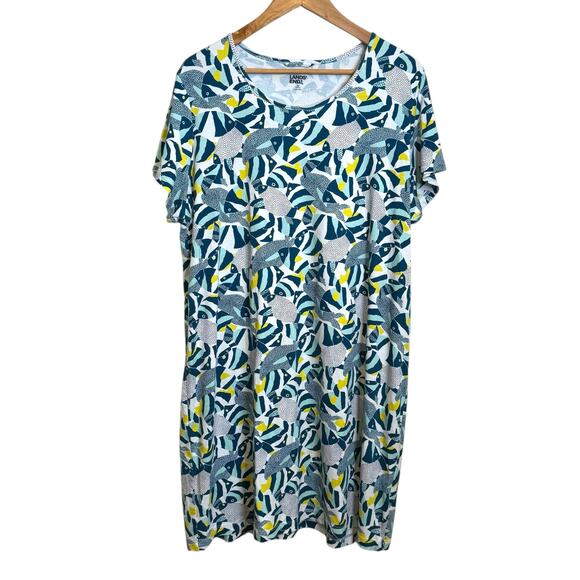 Lands End Plus Size 1X Blue and Green Fish Print T-Shirt Dress - Picture 1 of 7